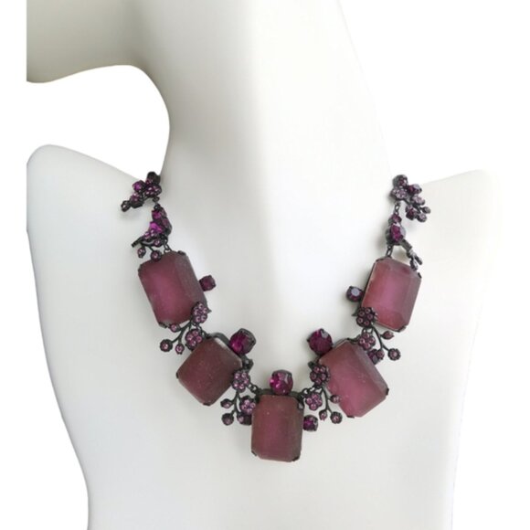 Vintage 90s Czech handmade glass necklace purple in black - Picture 1 of 6